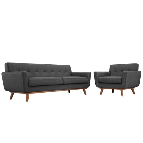 Modway Engage Mid-Century Modern Upholstered Sofa and Armchair Set in Gray