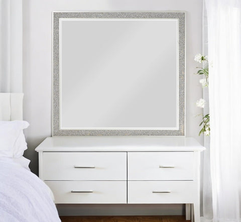 Acme Sliverfluff Rectangular Wooden Mirror in Mirrored and Champagne