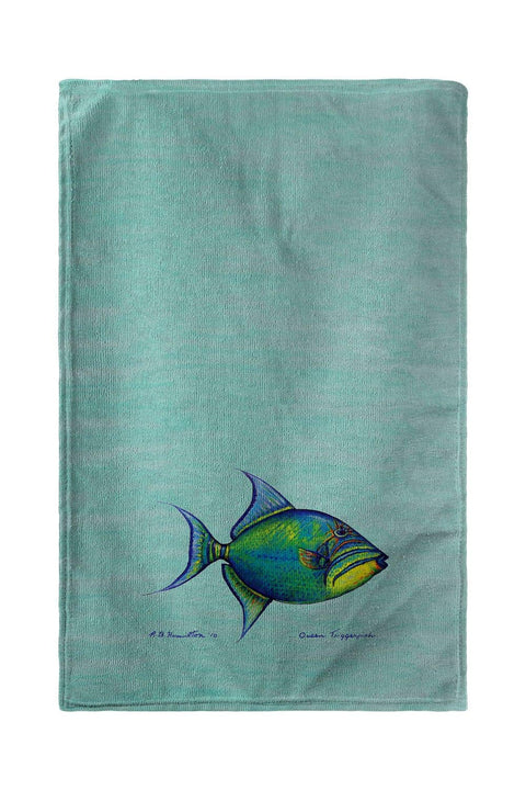 Betsy Drake Trigger Fish - Teal Kitchen Towel