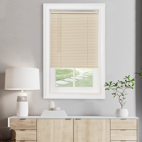 Cordless Light Filtering Mini Blind - 58 Inch Width, 64 Inch Length, 1" Slat Size - Alabaster - Cordless GII Morningstar Horizontal Windows Blinds for Interior by Achim Home Decor