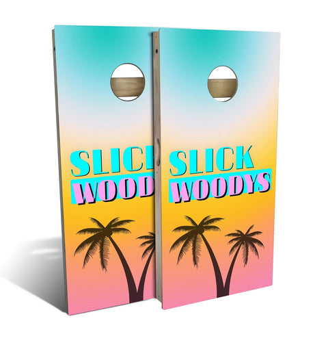 Skip's Garage Slick Woodys Logo Cornhole Set - Premium 2x4 (Weather Bags) - Include Hole + Edge Lights