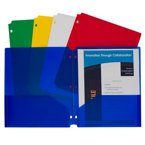 C-Line Two-Pocket Heavyweight Poly Portfolio Folder, 3-Hole Punch, 11 X 8.5, Assorted, 10/Pack