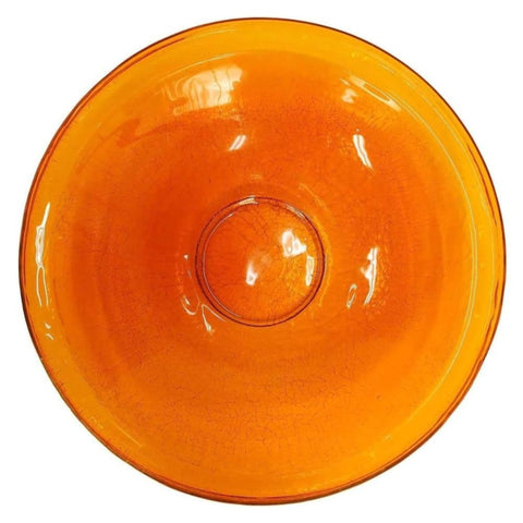 Oakestry 14-inch Crackle Glass Birdbath Bowl Vibrant Mandarin Outdoor Water Basin Decorative Garden Backyard Bird Feeder Durable Weather-Resistant Lawn Patio Accent for Birds