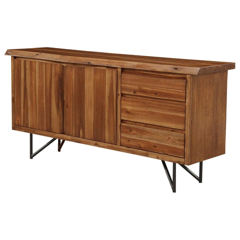 Oakestry Dining Server Light Walnut Finish Wood Storage Cabinet Buffet Console Sideboard for Dining Room with Drawers Shelves Wine Rack Modern Furniture Organizer Sleek Contemporary Durable Design