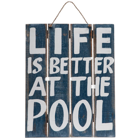 RAM Outdoor Decor Hand Painted Wooden Life is Better at The Pool Wall Art Sign