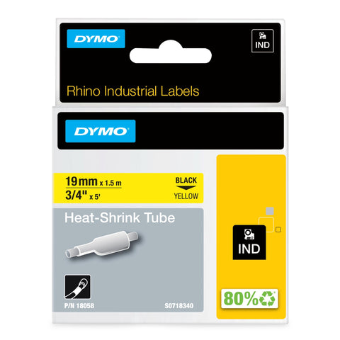 DYMO Rhino Industrial Heat-Shrink Cable Label Tubes 19 mm x 1.5 m Black Print on Yellow for Rhino Label Makers