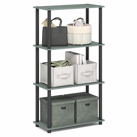 Furinno Turn-N-Tube Storage Shelves, 4-Tier Toolless Book Shelf, Corner Shelf, Toolless Open Shelves, for Organization and Storage, Living Room, Garage, Home Office, Sage Green