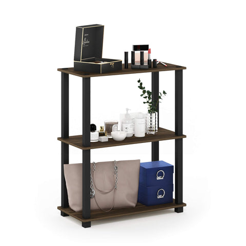 Furinno TURN-S-TUBE Storage Shelves, 3-Tier Book Shelf, Corner Shelf, Toolless Open Shelves, for Organization and Storage, Living Room, Garage, Home Office, Columbia Walnut