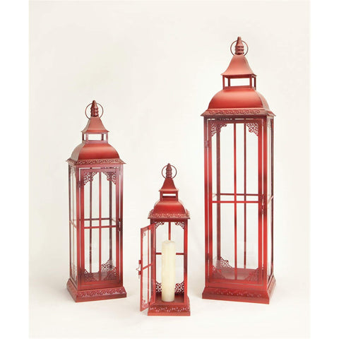 Melrose 49112 Lantern, 20, 28 and 37 inches Height, Set of 3, Metal and Glass