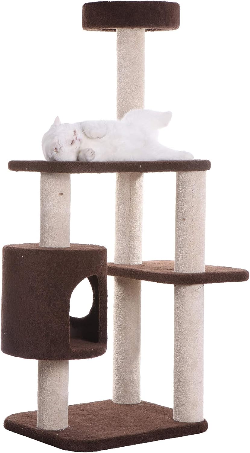 Armarkat 3-Level Carpeted Cat Tree Condo F5502, Real Wood Kitten Play House, Brown
