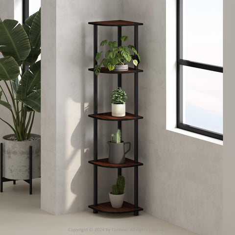 Furinno Turn-N-Tube 5 Tier Multipurpose Corner Display Rack Shelving Unit Dark Cherry/Black