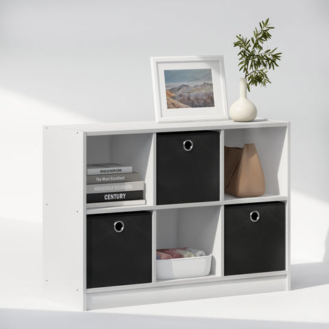 Furinno Cubic Multipurpose Clothing  and Closet Storage Organizer Shelf with Bin Drawers 6-Cube White/Black
