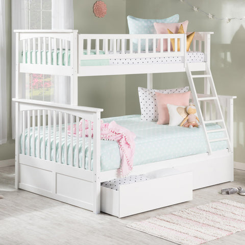 Columbia Bunk Bed Twin over Twin with 2 Urban Bed Drawers in Walnut
