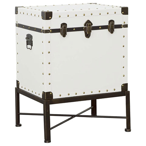 Coaster Home Furnishings - Nancy - Engineered Wood and Metal - 19-Inch Rectangular Side Table with Nailhead Accents and Storage Trunk Design - Living Room - White - 902819