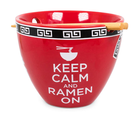 Toynk Bowl Bop Keep Calm And Ramen On Japanese Ceramic Dinnerware Set | Includes 16-Ounce Ramen Noodle Bowl and Wooden Chopsticks | Asian Food Dish Set For Home & Kitchen | Kawaii Anime Gifts