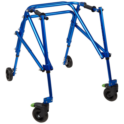 Klip- Lightweight Posterior Rollator Walker/Gait Trainer 4 Wheel - Lightweight Posterior Walker for Toddlers, Kids, Teens with Special Needs (Medium, Blue)