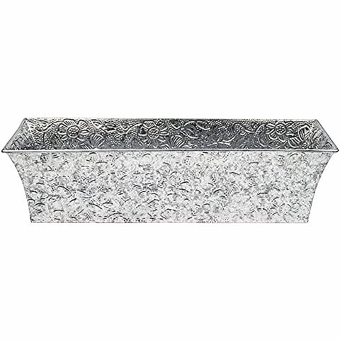 Oakestry Embossed Rectangular Flower Box, 24" Galvanized Steel Planter with Drain Holes & Multiple Mounting Options, Medium Window Box