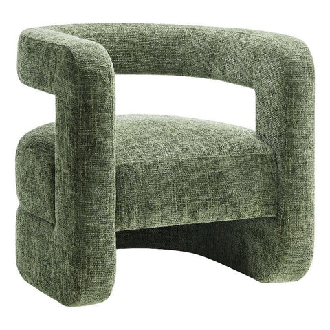 Modway Jaylin Chenille Accent Chair in Basil - Upholstered Comfy Club Chair - Modern Soft Barrel Chair - Round Leisure Accent Chair with Curved Back for Living Room, Bedroom, Home Office