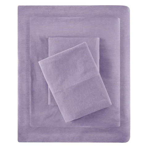Oakestry 3-Pc Cotton Blend Jersey Knitted Bed Sheet Set Wrinkle Resistant All Season Cozy Bedding-Set Soft Sheets with 14" Deep Pocket, Twin XL, Purple