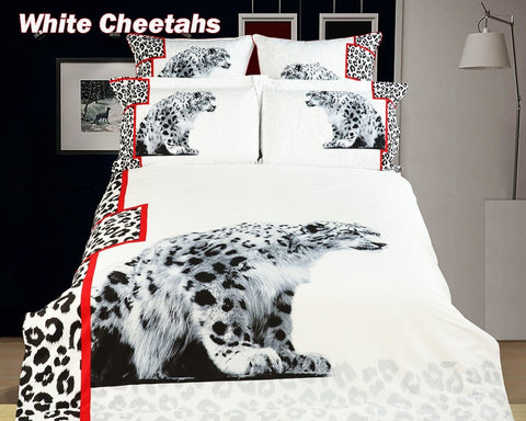 Dolce Mela DM431T White Cheetahs 4-Piece Twin Animal Themed Duvet Cover Bedding Set