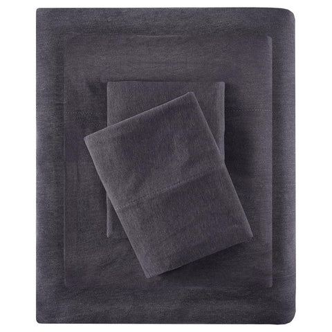 Oakestry 4-Pc Cotton Blend Jersey Knit Bed Sheet Set 14" Deep Pocket Wrinkle Resistant All-Season Cooling & Breathable Hotel Quality Bedding, Full, Dark Grey
