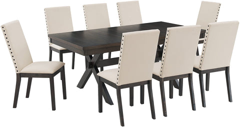 Hayden 9-Piece Dining Table Set For 8 Slate/Cream - Table & 8 Upholstered Chairs