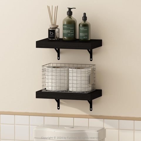 Furinno Tanna 15-Inch Wall Mounted Bathroom Floating Display Shelves Tobacco Oak Set of 2