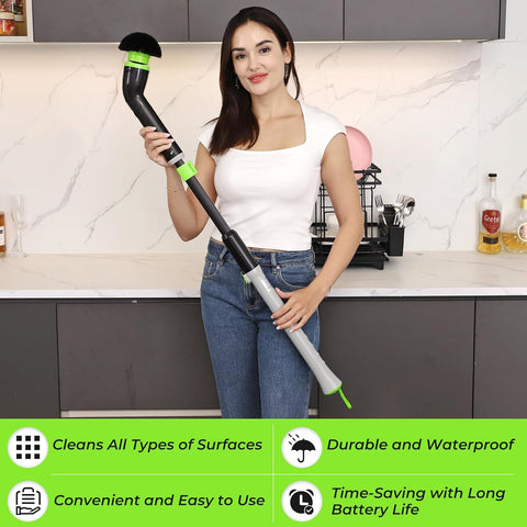 EasyScrub Cordless Electric Spin Scrubber - Powerful 350 RPM Cleaning with 4 Replaceable Heads, Adjustable Extension Handle, IPX7 Waterproof, Ideal for Shower, Tiles, Tubs, and Grout