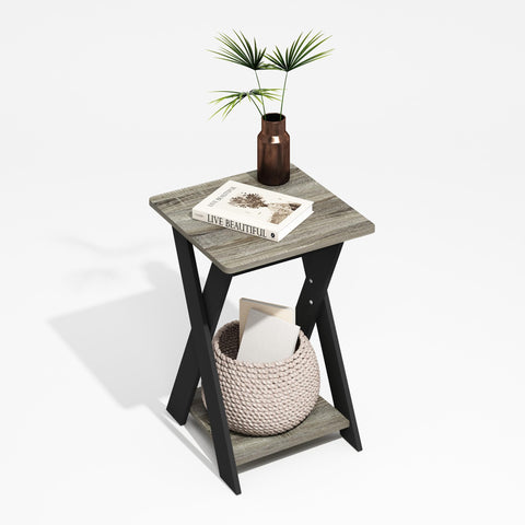 Furinno Modern Simplistic Criss-Crossed End Table Side Table Grey Oak/Black