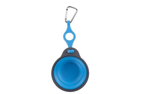 Dexas Pets Collapsible Travel Pet Cup with Bottle Holder and Carabiner, Pro Blue