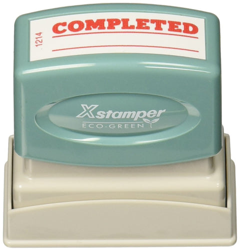 Pre-Inked "Completed" Stamp with Date Line, Red, 1/2x1-5/8 Impression Size