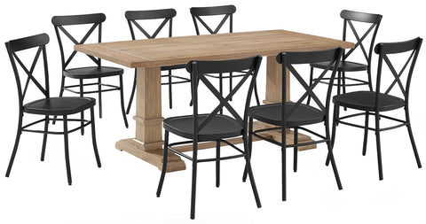 Joanna 7-Piece Dining Table Set For 6 W/Camille Chairs Matte Black/ Rustic Brown - Table & 6 Chairs