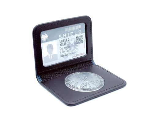Marvel Agents of S.H.I.E.L.D. Badge ID Card Replica Set Exclusive | Marvel Studios Collectible 4-Inch Black Leather Wallet | Superhero Comic Book Accessories