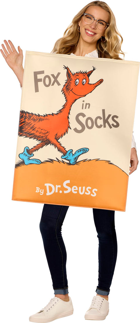 InSpirit Designs Adult QU!K CHANGE Dr. Seuss Fox In Socks Book Cover Costume| Officially Licensed | Easy Costumes | Book Cover Outfit - One Size Fits Most