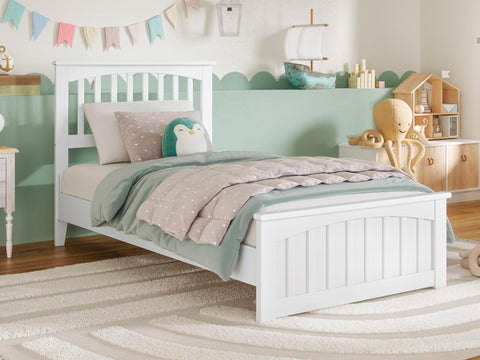 Becket Twin Solid Wood Low Profile Platform Bed with Matching Footboard in White