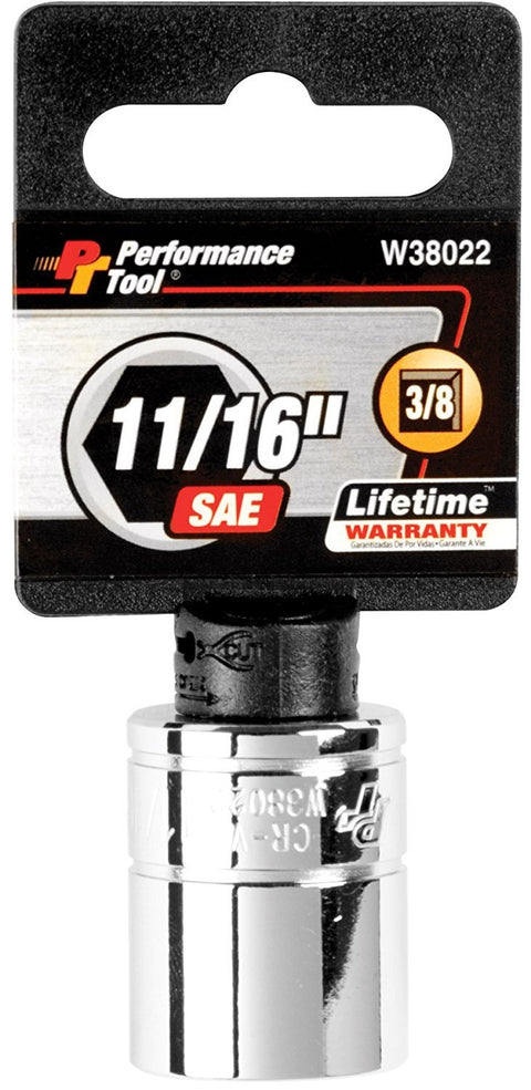 Performance Tool W38022 6-Point Socket, 3/8" Drive, 11/16"