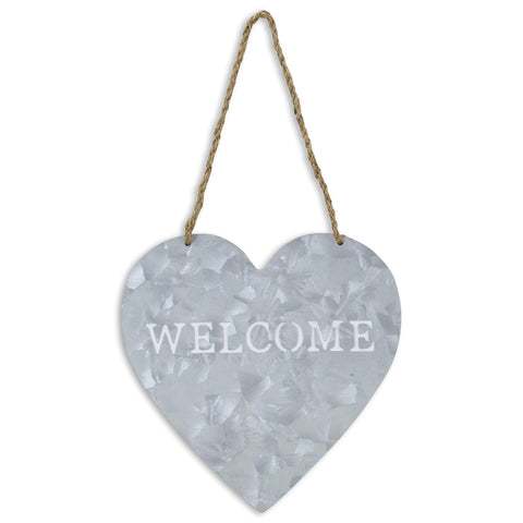 Cheung's Heart Shaped Metal 9.5" x 15" Welcome Sign | Lightweight Metal & Twine Rope | For Indoor, Outdoor, Kitchen & Patio | Vintage, Rustic, Farmhouse Design |