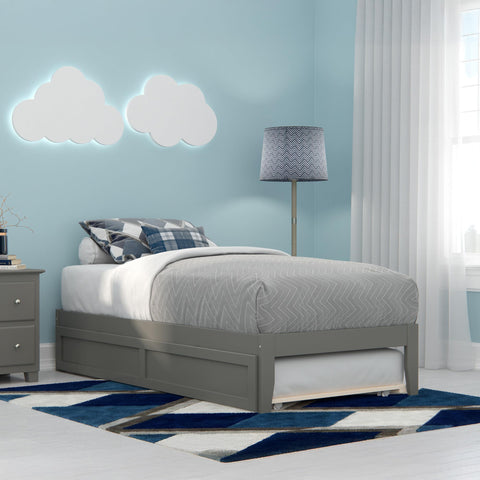 AFI Colorado Twin Size Platform Bed with Twin Trundle and Charging Station in Grey