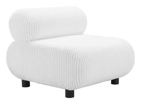Zuo Rahat Accent Chair White, White Accent Chair, Modern Style, Corduroy, Velveteen Strips Corduroy Fabric, Plywood, Indoor Living, 30.3" W x 35.4" D x 26.8" H, Non-Stackable