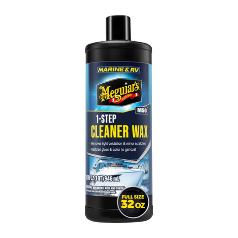 Meguiar's M5032 Marine/RV One Step Cleaner Wax, Easy-to-Use Marine Wax for Boats and RVs That Removes Light Defects, Restores Color Brilliance, and Protects the Surface, 32 Fl Oz