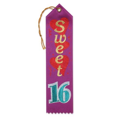 Beistle 6-Pack Sweet Sixteen Award Ribbon, 2 by 8-Inch
