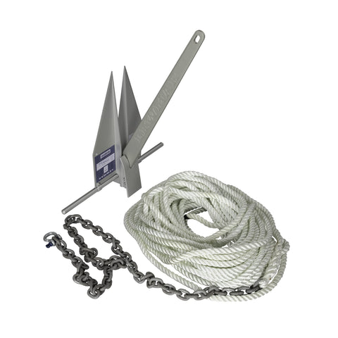 Lewmar LFX Aluminum Fluke Anchor Kit 10 lbs., for Boats up to 39', Includes Anchor, 15' of 5/16" G4 Chain, 200' of 5/8" Eight Plait rode, Shackle - 2020222275