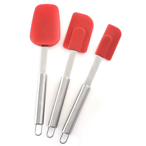 Norpro 3 Piece Silicone/Stainless Steel Kitchen Spatula Set - Red, large