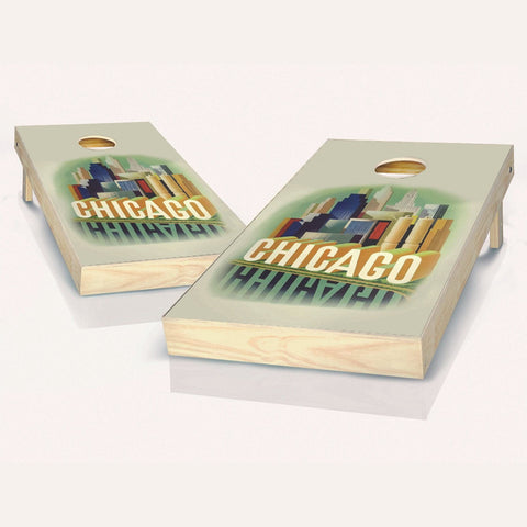 Skip's Garage Chicago Poster Cornhole Set - 2x4 Boards (Corn Filled Bags) - Include Case + Score Tower