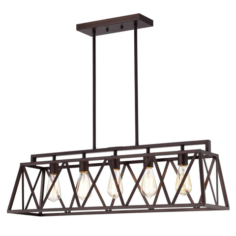 Benjara CH2D011RB35-IL5 Ironclad Industrial 5 Light Island Pendant Ceiling Fixture 35" Wide, Oil Rubbed Bronze