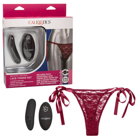 CalExotics Remote Control Lace Thong Set, 12-Function Silicone Panty Vibrator, Rechargeable and Waterproof - Burgundy SE-0077-87-3