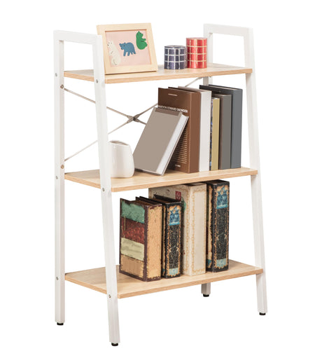 JJS Industrial 3-Tier Bookshelf, Freestanding Rustic Display Bookcase Storage Rack Shelf Plant Stand for Living Room Home Office, Oak/White