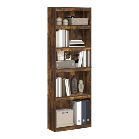 Furinno JAYA Book Shelf, 5-Tier Bookshelf, Enhanced Home Bookcase with Adjustable shelf, 9.5" x 24.5" x 71.1", for Organization and Storage, for Living Room, Bedroom, Home Office, Amber Pine