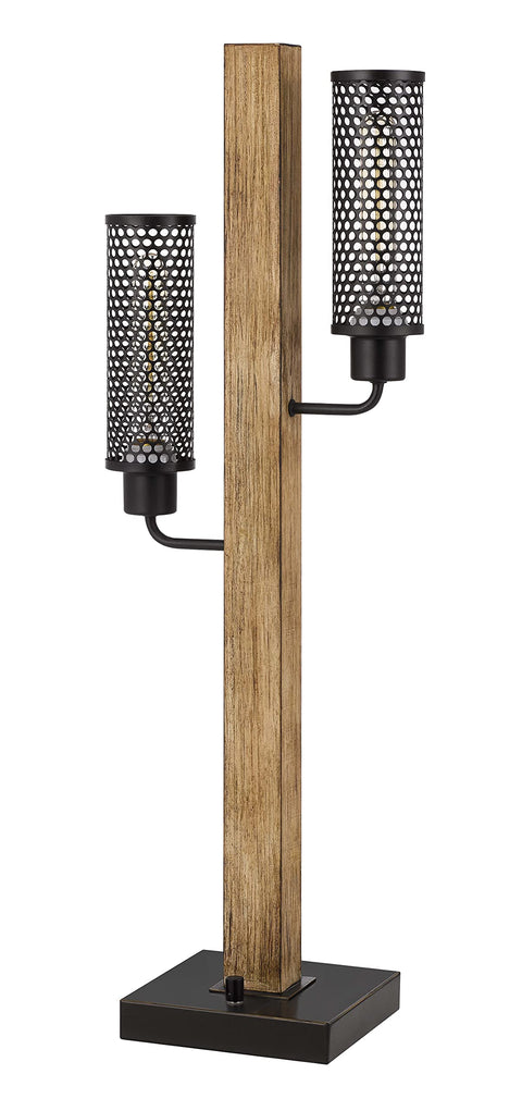 Cal 32" Height Lenox Light Oak Rubber Wood and Metal Table Lamp