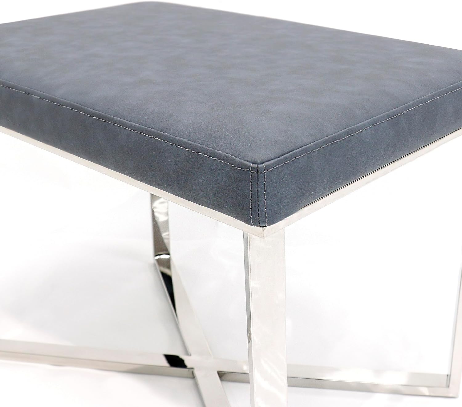 Pasargad Home Luxe Grey Upholstered Stool, 24"W